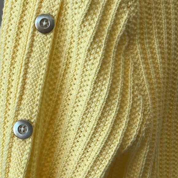 Talbots Cable Knit Sweater Crew Neck Pullover Yellow Fisherman Button Size Small - Picture 7 of 10